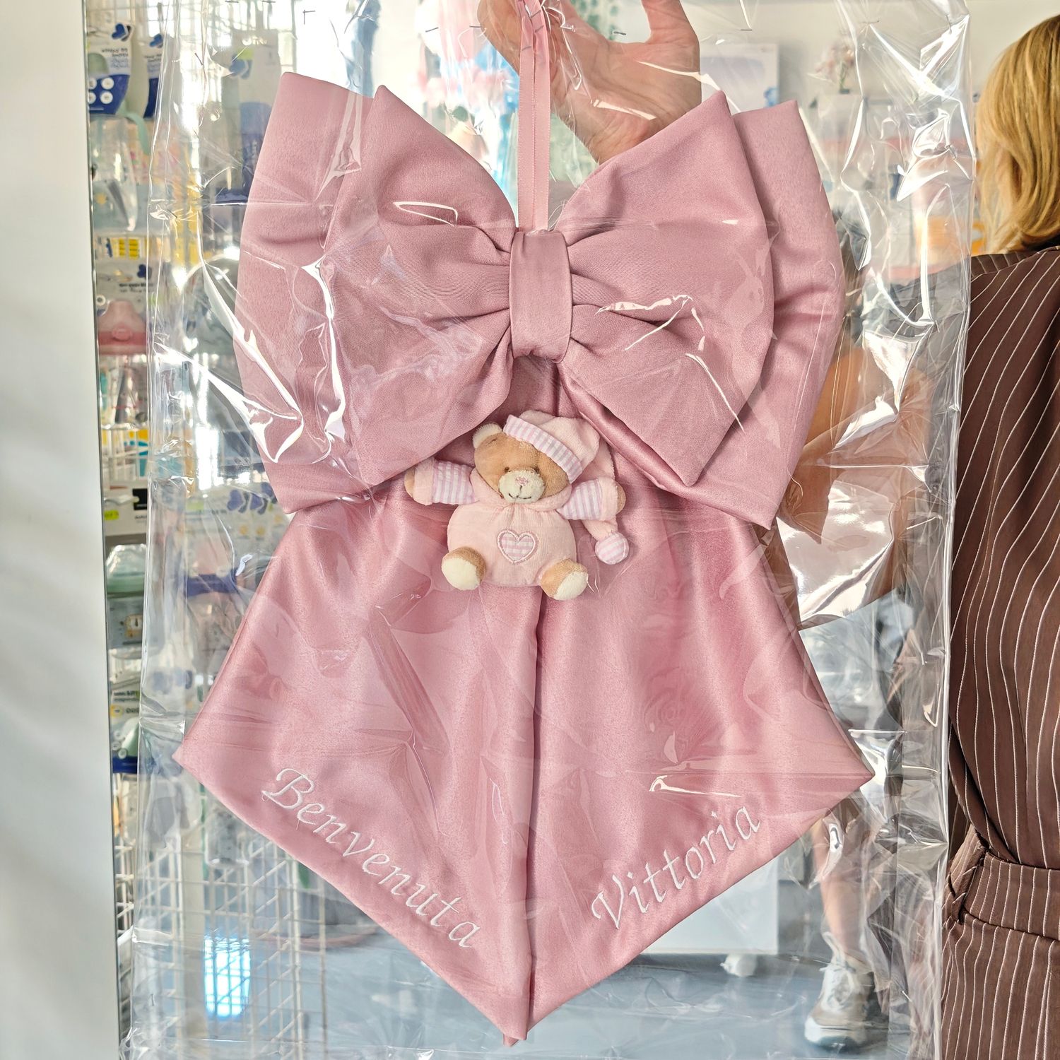 Fiocco Nascita con Orsetto in Peluche – Realizzato a Mano