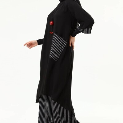 طقم تونيك black zebra جيب مقلم مع بنطلون مقلم