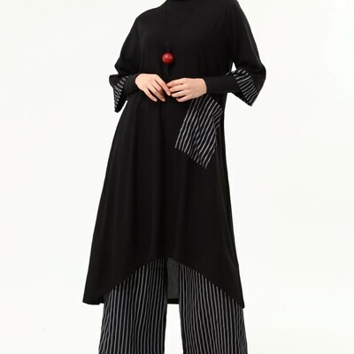 طقم تونيك black zebra جيب مقلم مع بنطلون مقلم