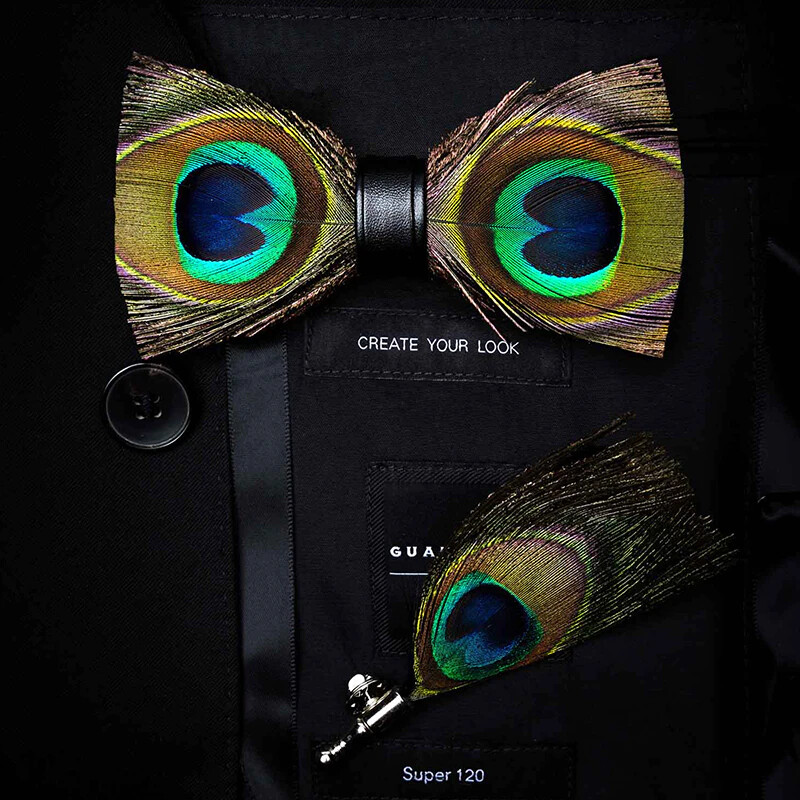 Golden Birds Feather Bow Tie