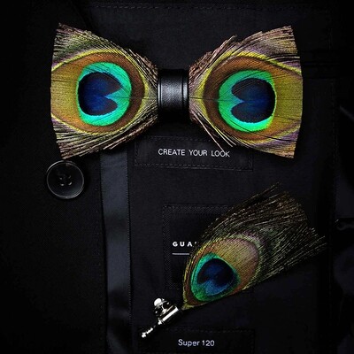 Golden Birds Feather Bow Tie