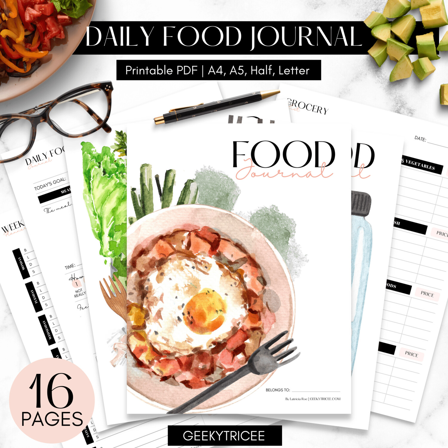Daily Food Journal | A4, A5, Half, Letter