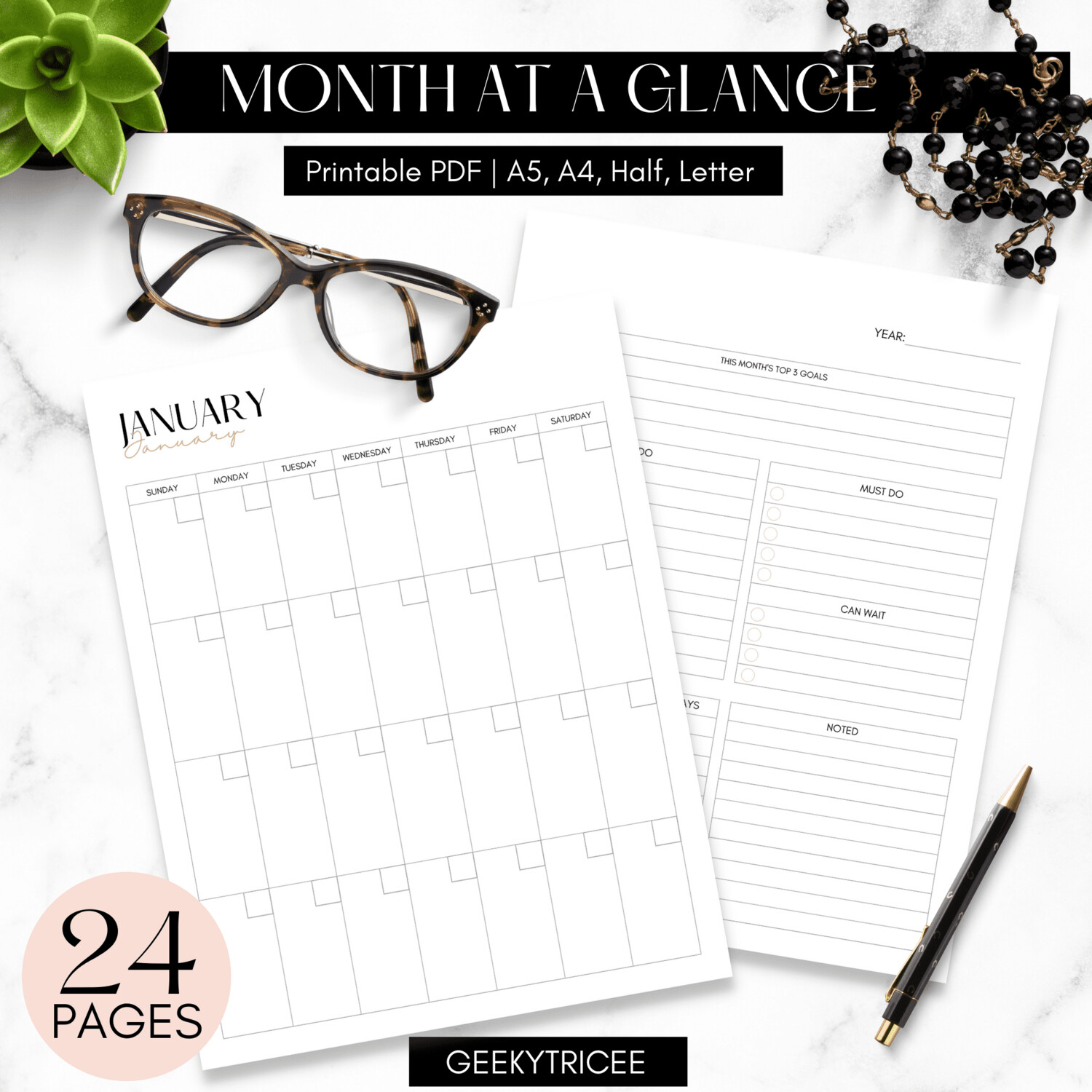 Month-at-a-Glance | A5 A4 Letter Half