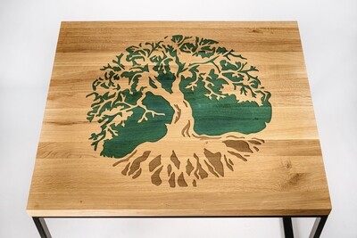 Epoxy Oak Resin Motif Tree Coffee Table Live Edge Wooden Natural Handmade Wood Dining 31” x 27” (80 cm x 70 cm)