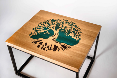 Epoxy Oak Resin Motif Tree Coffee Table Live Edge Wooden Natural Handmade Wood Dining 27” x 23” (70 cm x 60 cm)