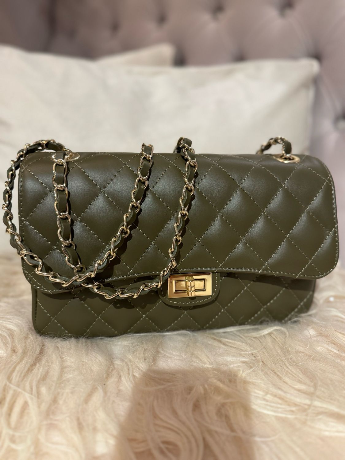 Bag Antje, Echtleder, Oliv-Gold