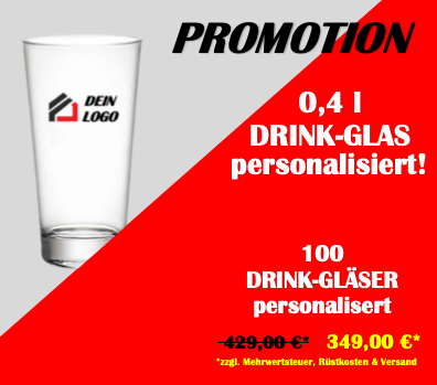 Drink-Gläser 0,4l mit Logo - (100 Stück)