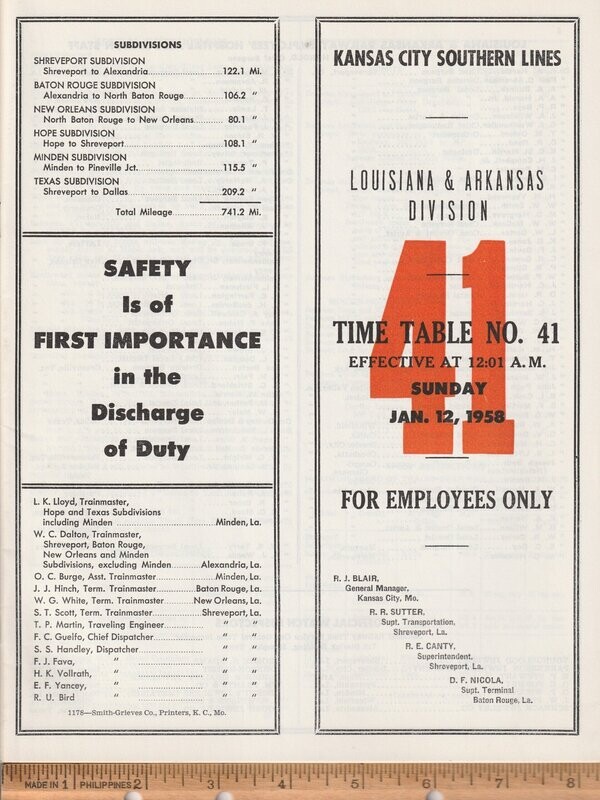 Kansas City Southern Louisiana & Arkansas Division 1958