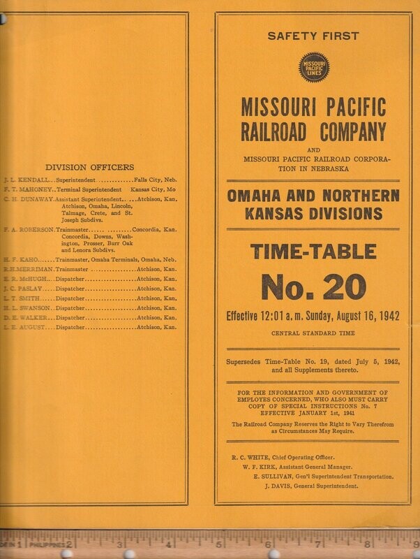 Missouri Pacific Omaha and Northern Kansas Divisions 1942