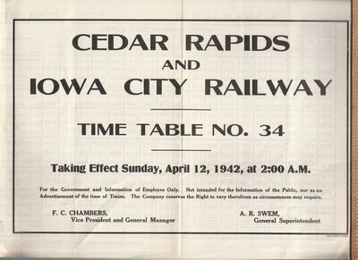Cedar Rapids & Iowa City Railway 1942