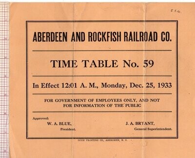 Aberdeen & Rockfish Railroad 1933