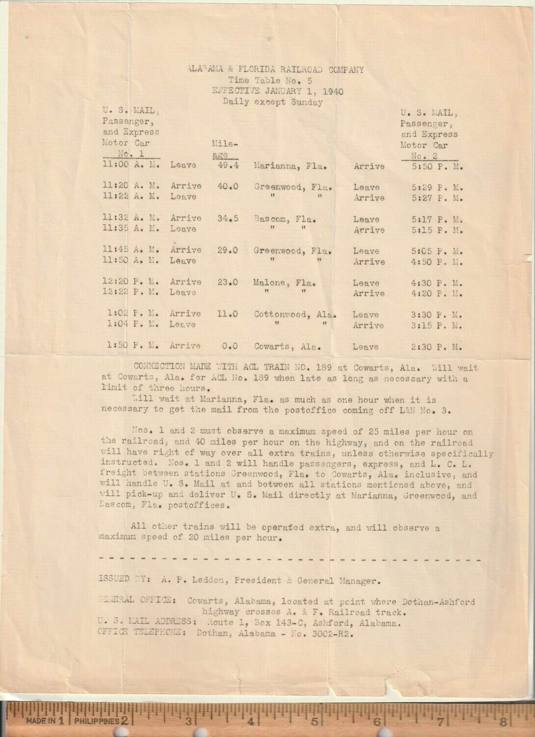 Alabama & Florida Railroad 1940
