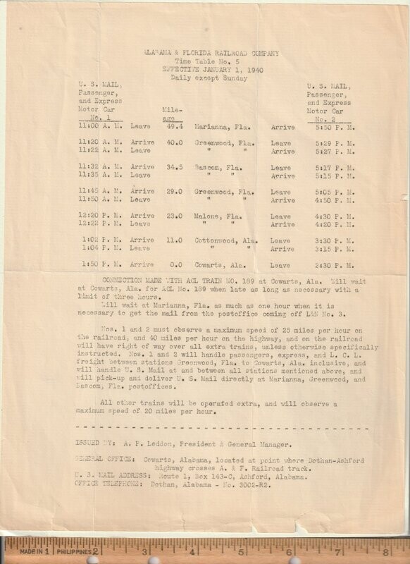 Alabama & Florida Railroad 1940