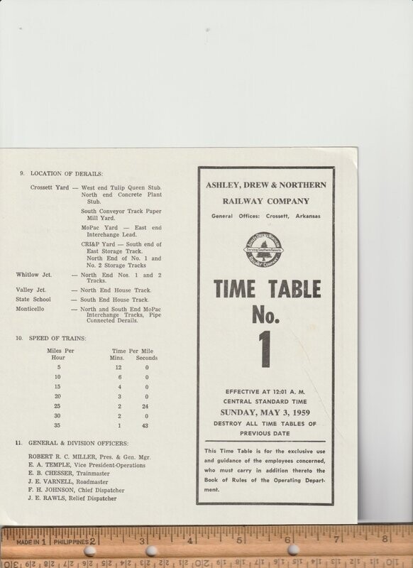 Ashley, Drew & Northern Railway 1959