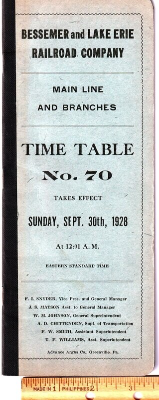 Bessemer & Lake Erie Railroad 1928