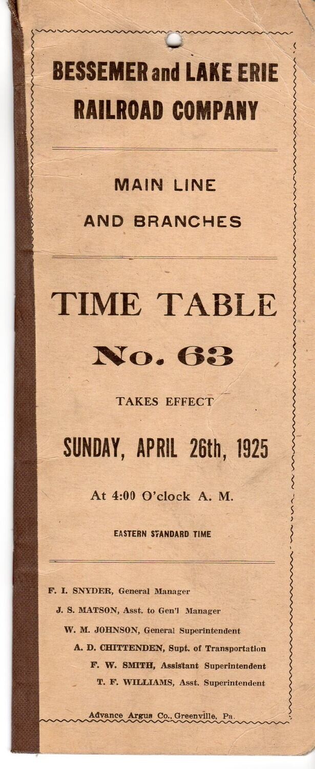 Bessemer & Lake Erie Railroad 1925