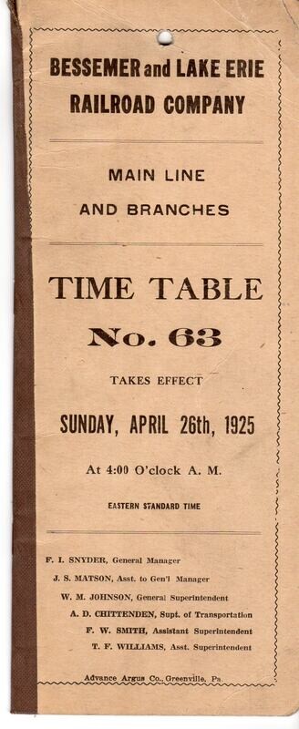 Bessemer & Lake Erie Railroad 1925