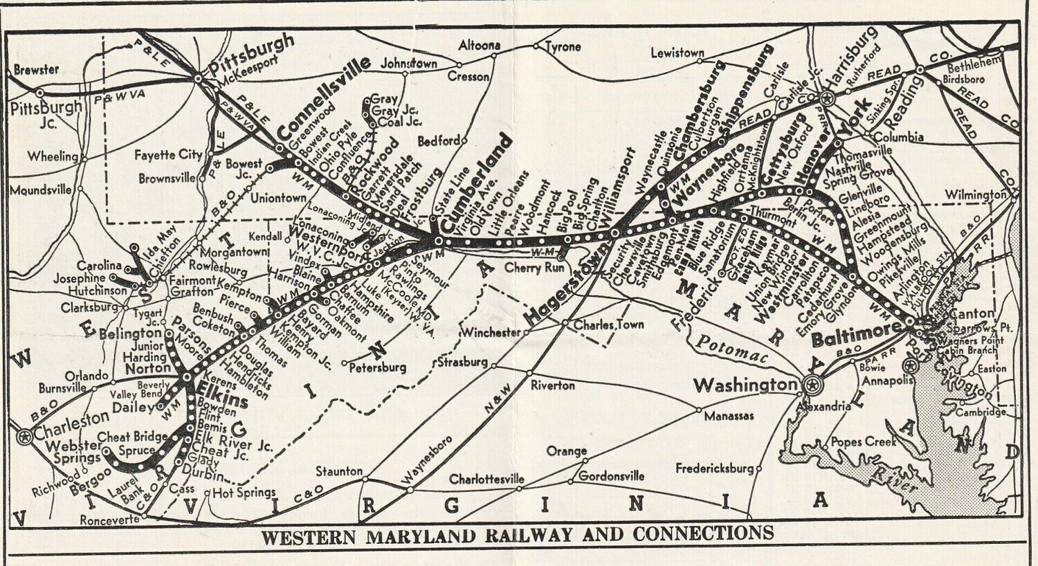 Western Maryland Railway Map 1949