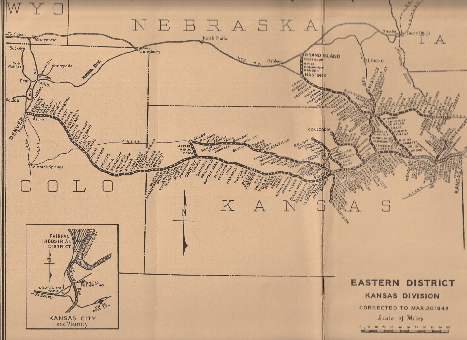 Union Pacific Kansas Division Map 1951