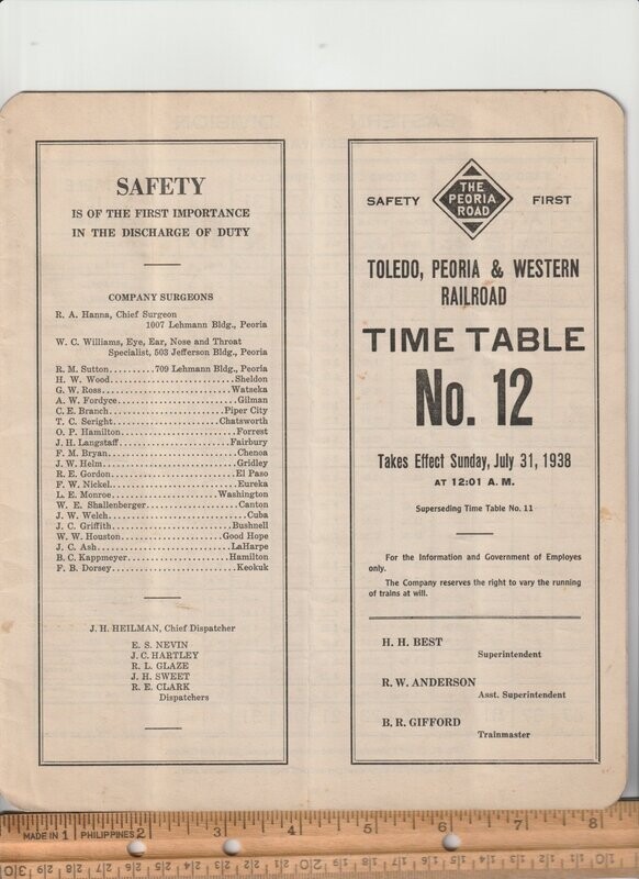 Toledo, Peoria & Western Railroad 1938