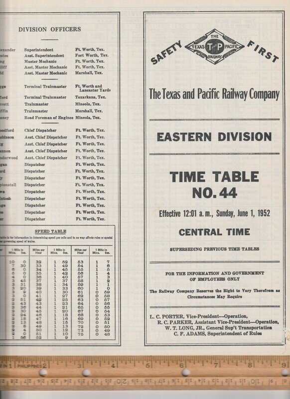 Texas and Pacific Eastern Division 1952