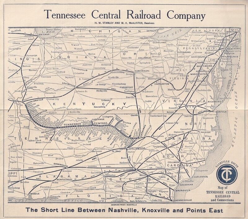 Tennessee Central Railway map 1920