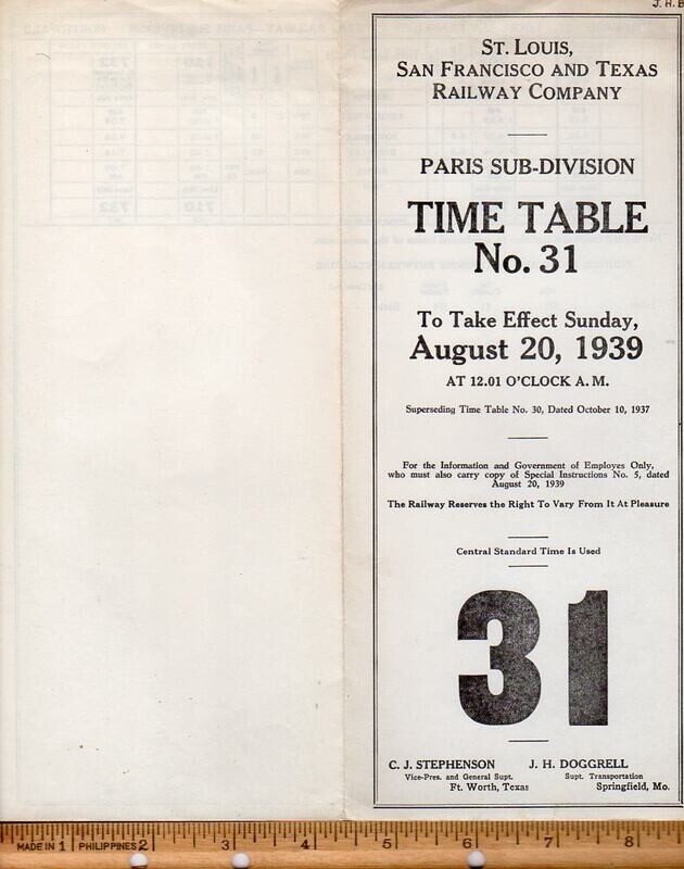 St. Louis, San Francisco & Texas Paris Sub-Division 1939