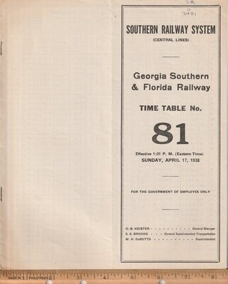 Southern Georgia Southern & Florida Rwy 1938