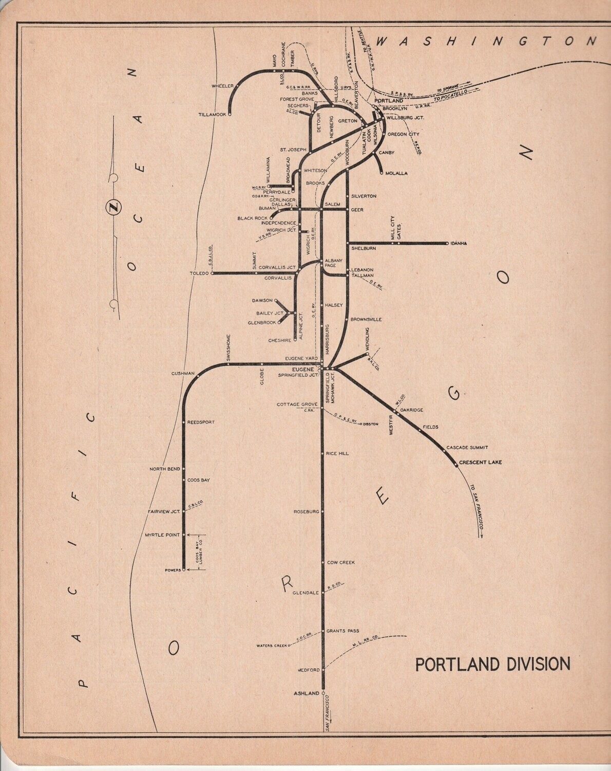 Southern Pacific Portland Division Map 1949