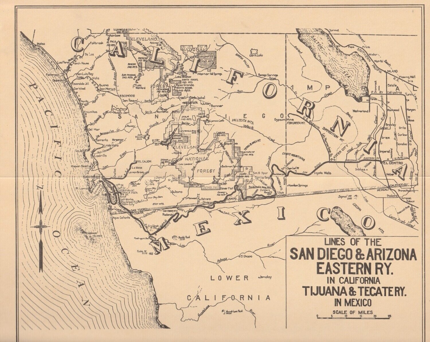 San Diego & Arizona Eastern Railway map 1954