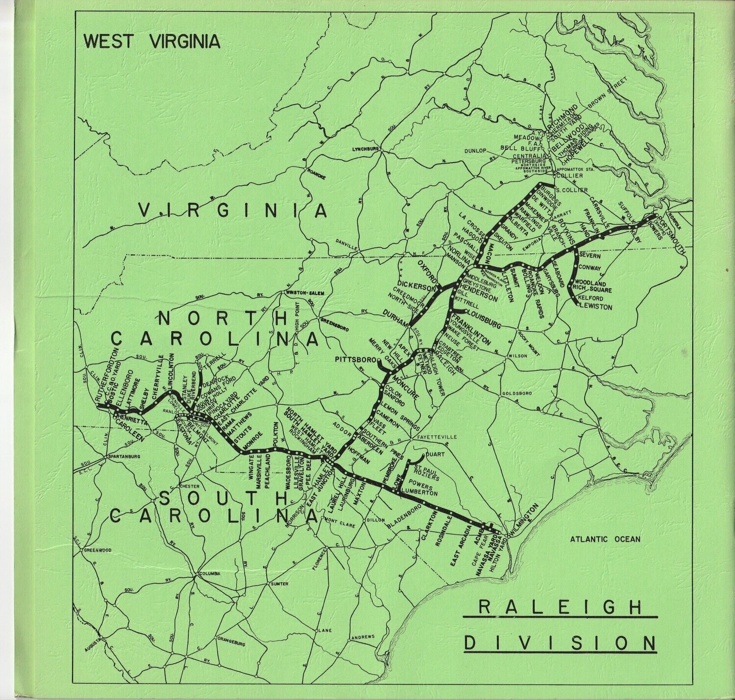 Seaboard Coast Line Raleigh Division Map 1972