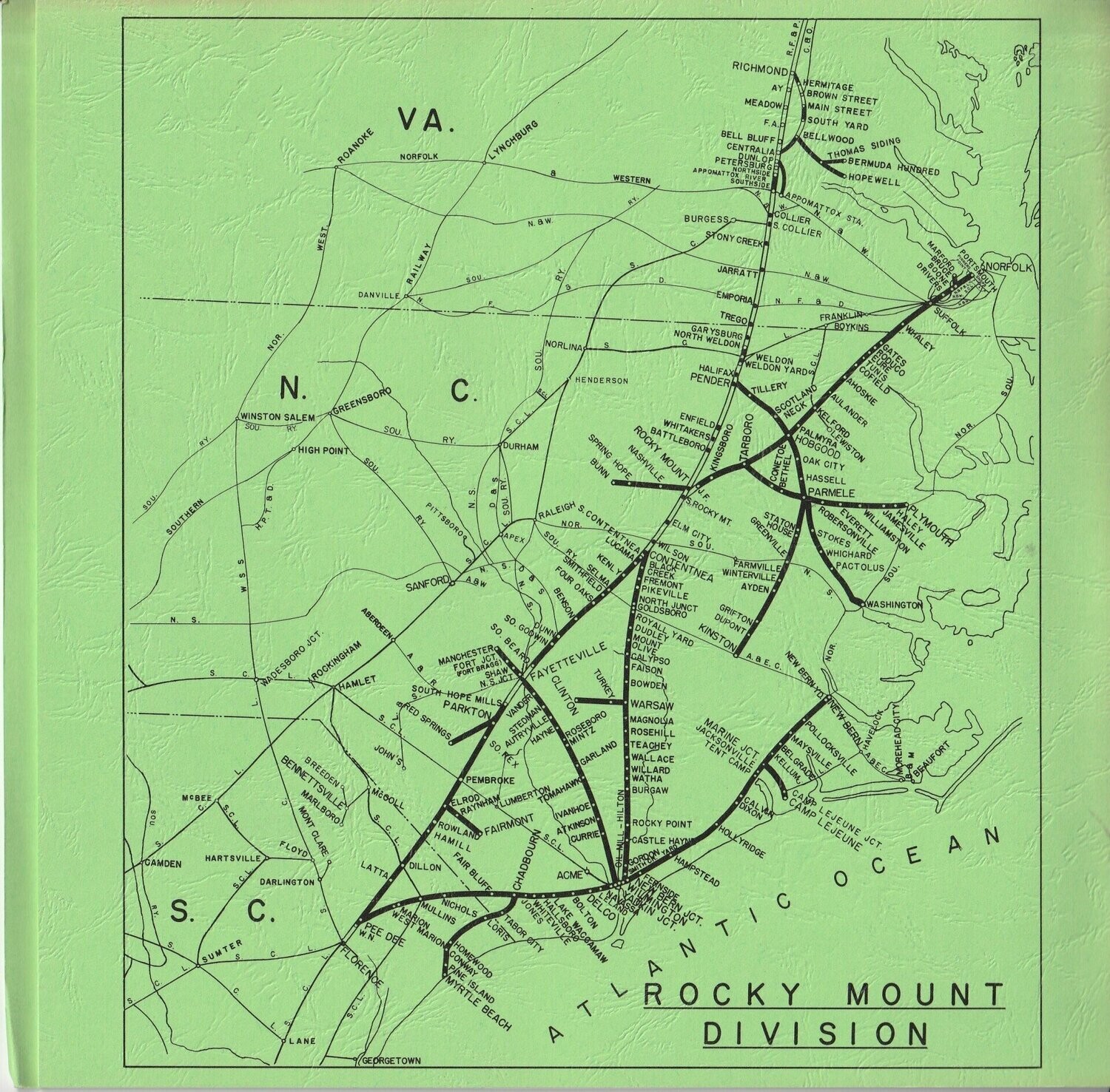 Seaboard Coast Line Rocky Mount Division Map 1972