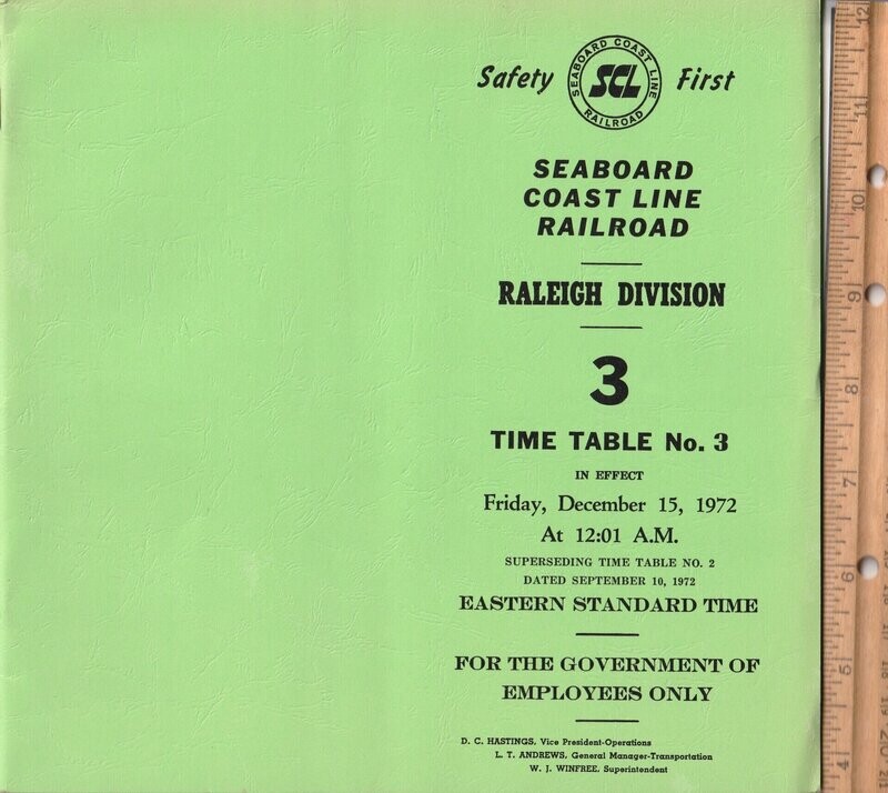 Seaboard Coast Line Raleigh Division 1972