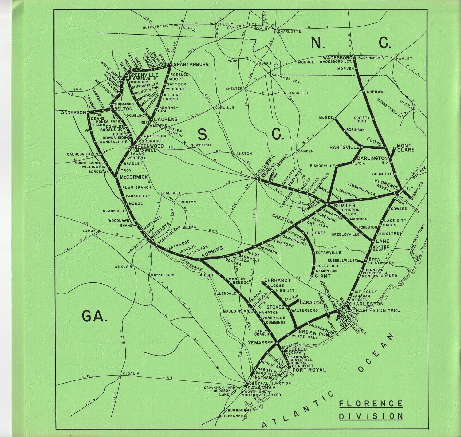 Seaboard Coast Line Florence Division Map 1972