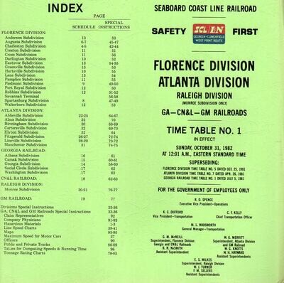 Seaboard Coast Line Florence and Atlanta Divisions 1982