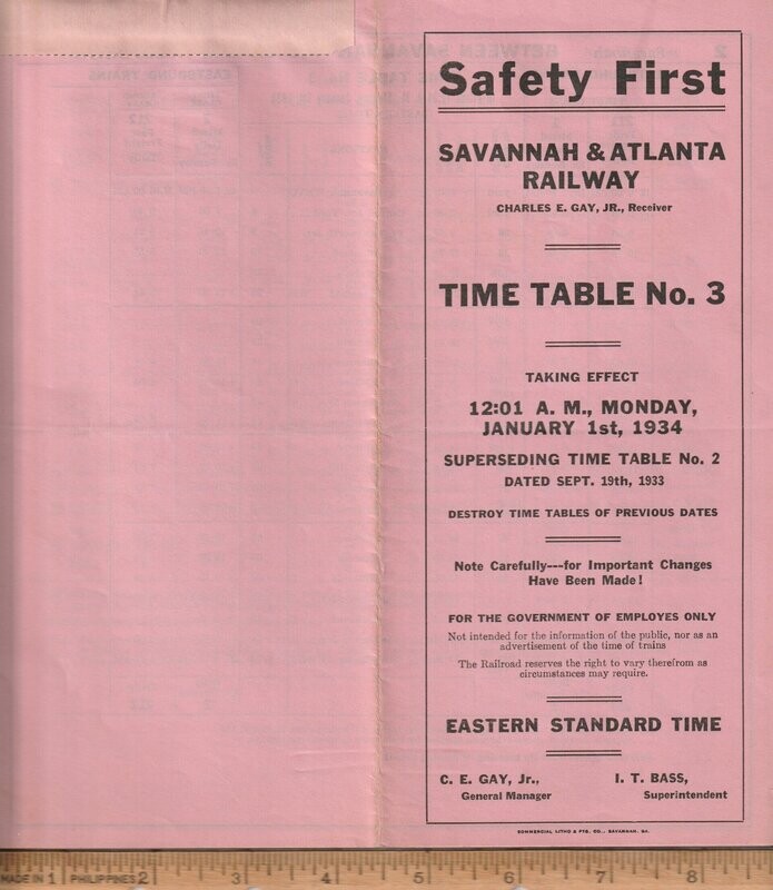Savannah & Atlanta Railway 1934