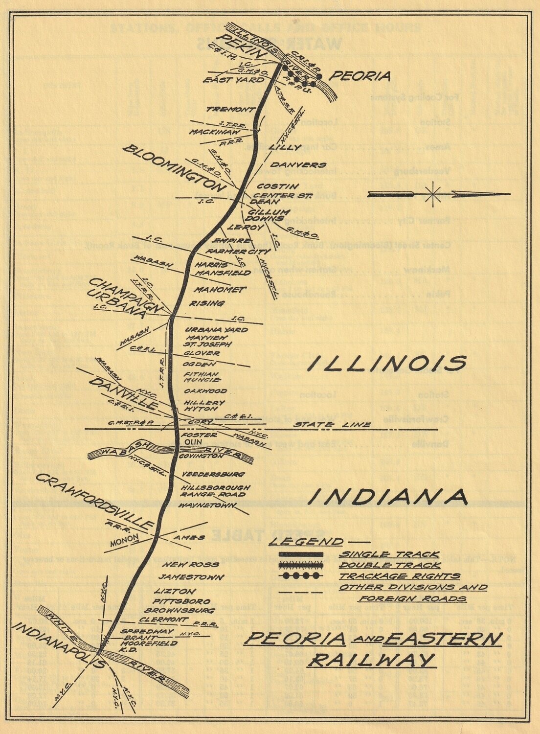 Peoria and Eastern Railway map 1957