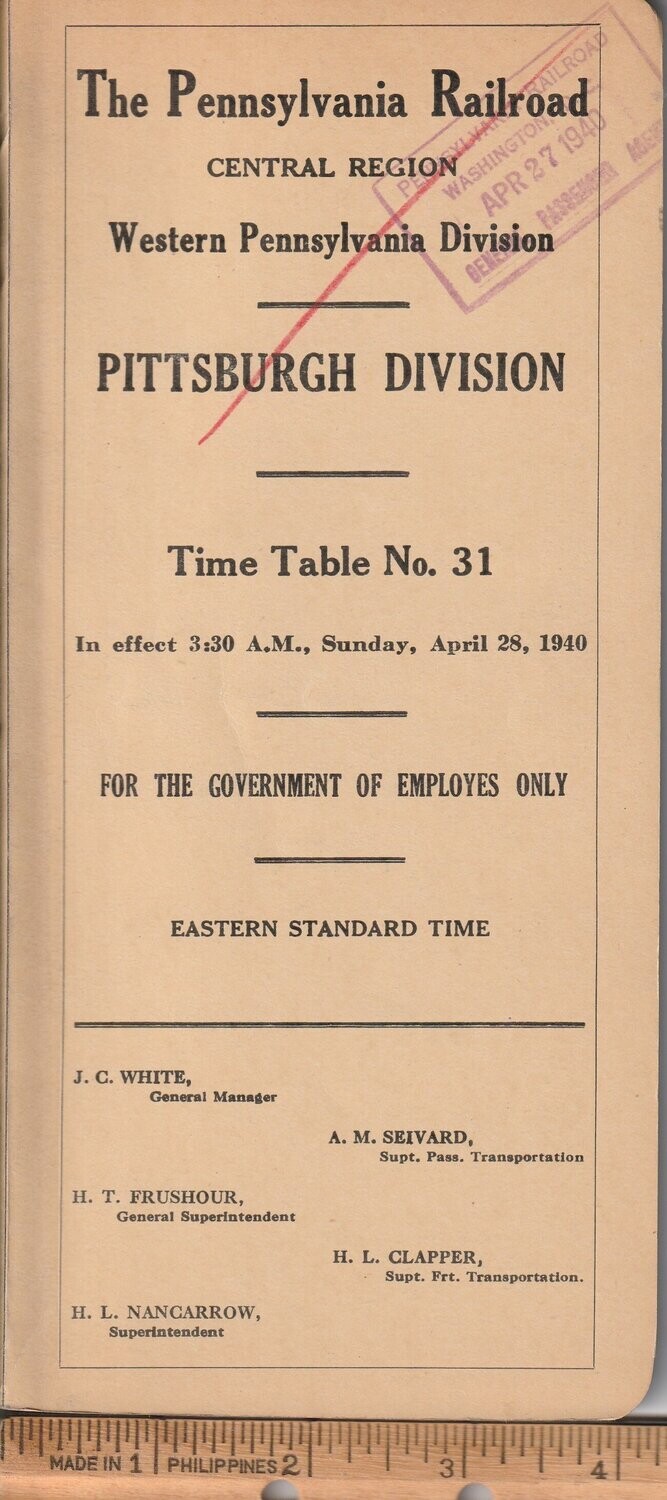 Pennsylvania RR Pittsburgh Division 1940