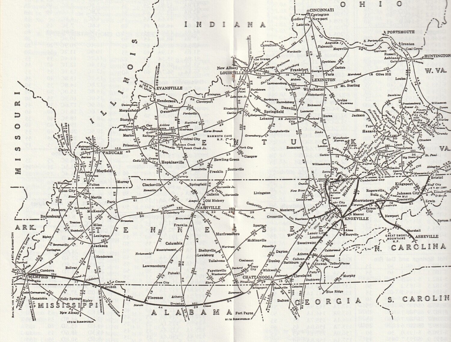 Norfolk Southern Tennessee Division map 1985