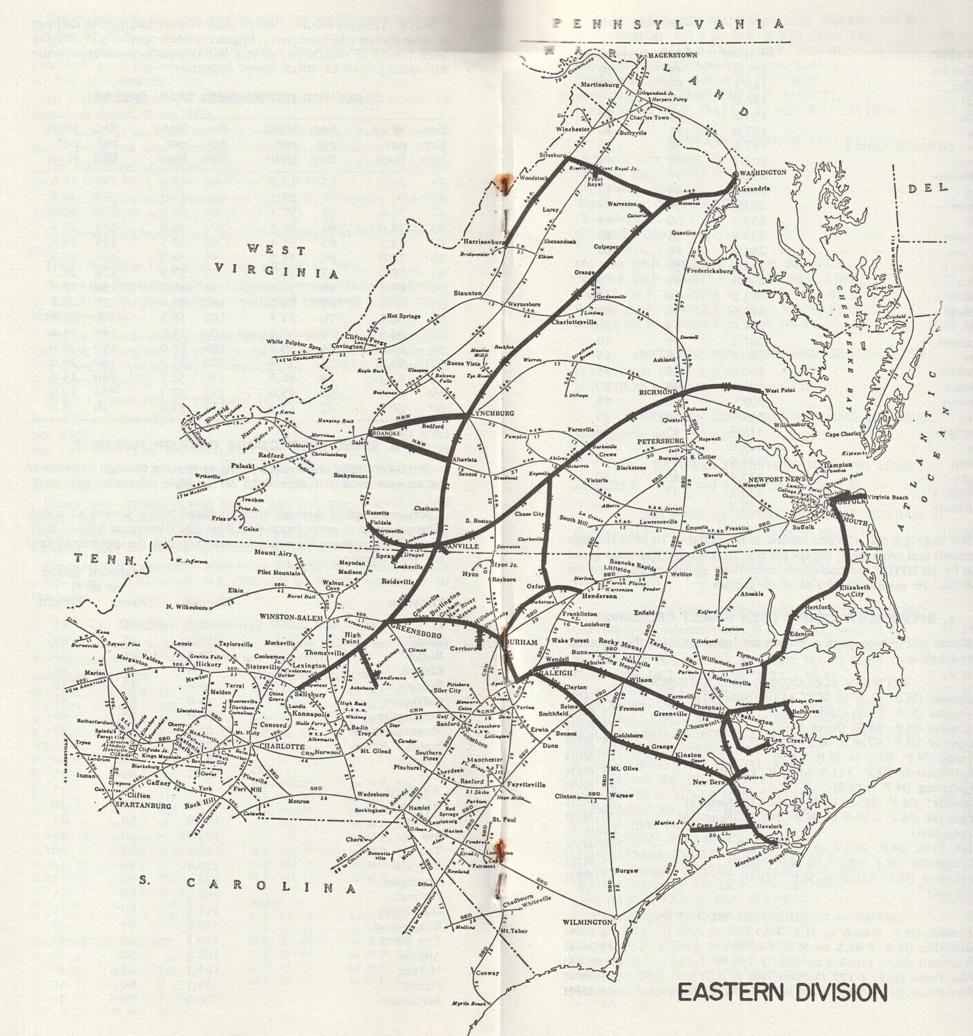 Norfolk Southern Eastern Division map 1985