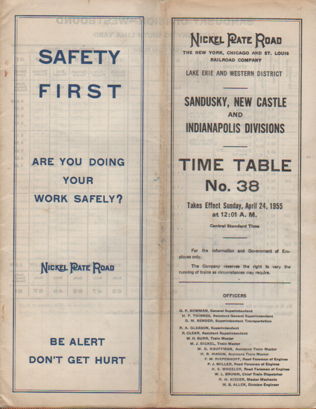 Nickel Plate Road Sandusky, New Castle and Indianapolis Divisions 1955