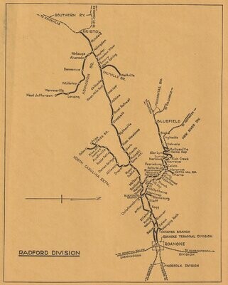 Norfolk & Western Radford Division map 1965