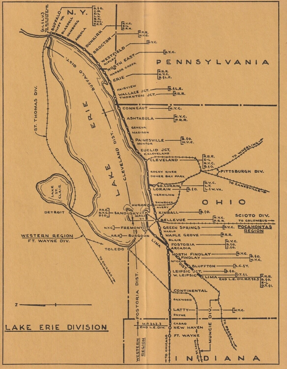 Norfolk & Western Lake Erie Division Map 1965