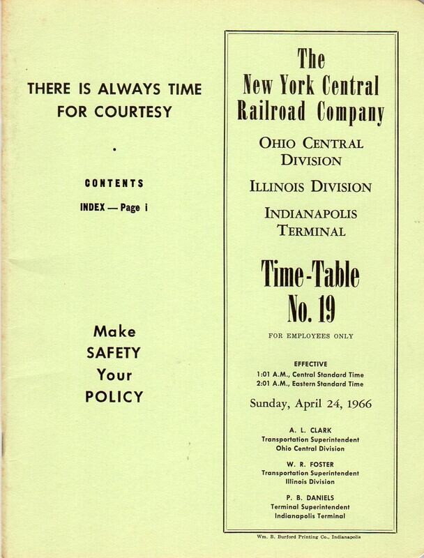 New York Central Ohio Central and Illinois Divisions and Indianapolis Terminal 1966