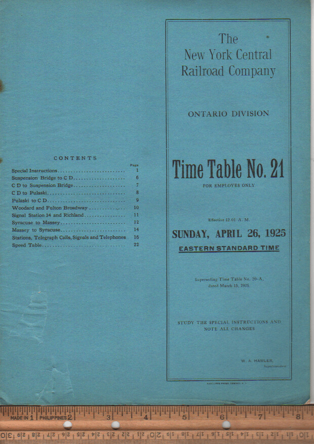 New York Central Ontario Division 1925