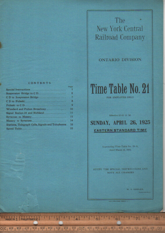 New York Central Ontario Division 1925