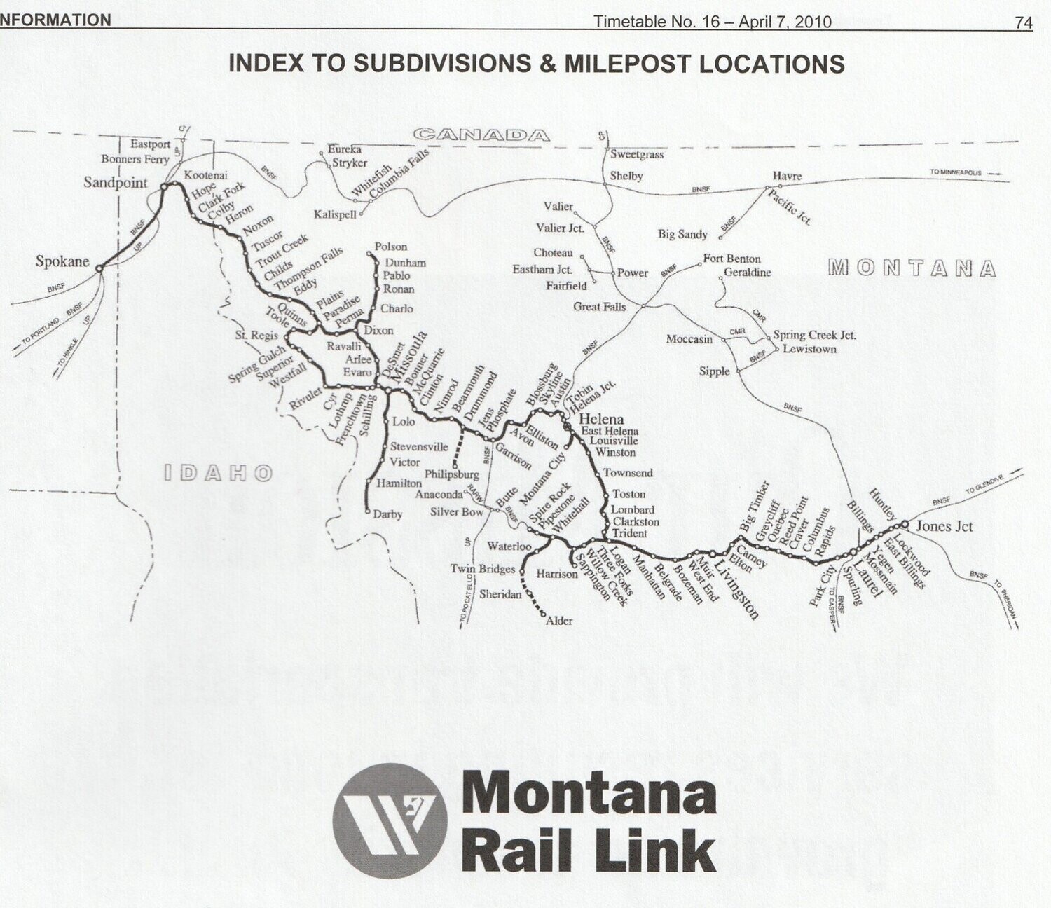 Montana Rail Link map 2010
