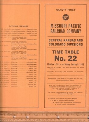 Missouri Pacific Central Kansas and Colorado Divisions 1938
