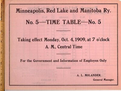 Minneapolis, Red Lake and Manitoba Railway 1909