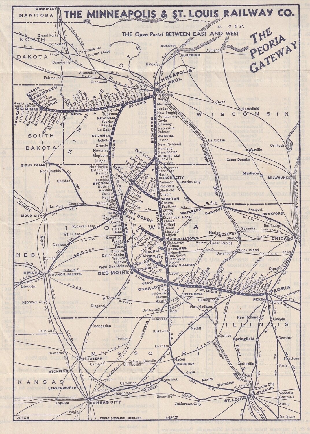 Minneapolis & St. Louis Railway map 1945